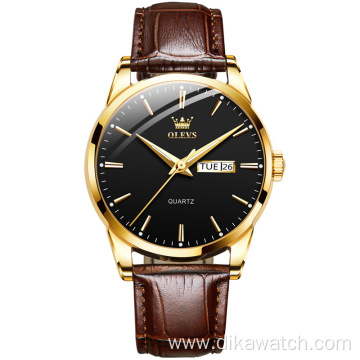 OLEVS Top Brand Luxury Men Classic Quartz Waterproof Watch Leather Strap Calendar Casual Business Fashion Man Watch Reloj Mujer